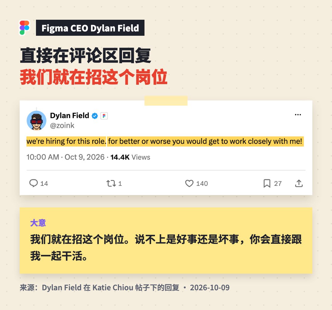 Figma CEO Dylan Field 在帖子下的回复截图