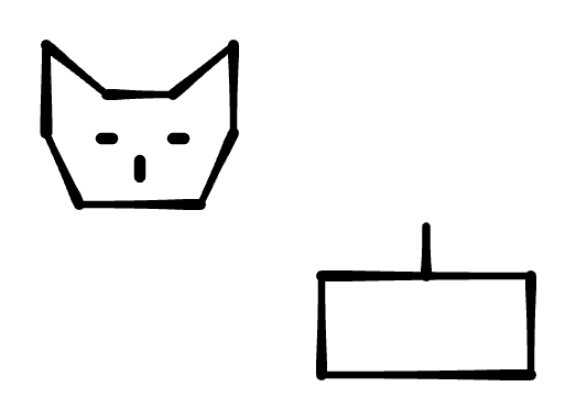 在 ChatGPT Sketch 画板里随手画的猫头、方框和竖线草图